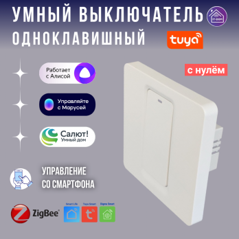 Умный одноклавишный выключатель Tuya с нулём ZigBee белый