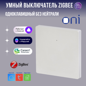 Умный одноклавишный выключатель (без нейтрали) ZigBee белый ONI