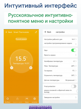 Умный WiFi терморегулятор теплого пола в рамки AtlasDesign белый